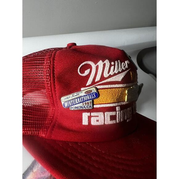 Vintage 1980’s Miller High Life Racing Hat w/ Drag Pins Pomona Nationals No Foam - Picture 5 of 9